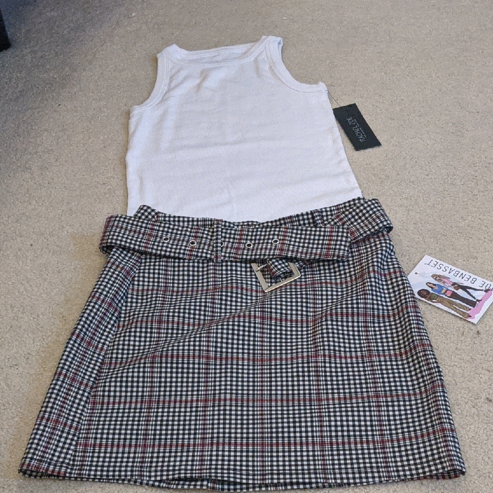 White Tank (XS) And Checkered Skirt with Belt (Small)